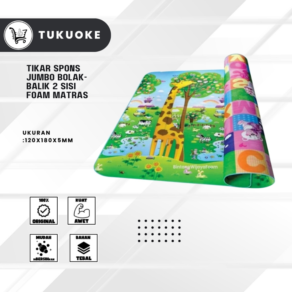 TUKUOKE TIKAR SPONS JUMBO BOLAK-BALIK 2 SISI FOAM MATRAS SPON 110x180x5MM TIKAR EVAMAT LIST