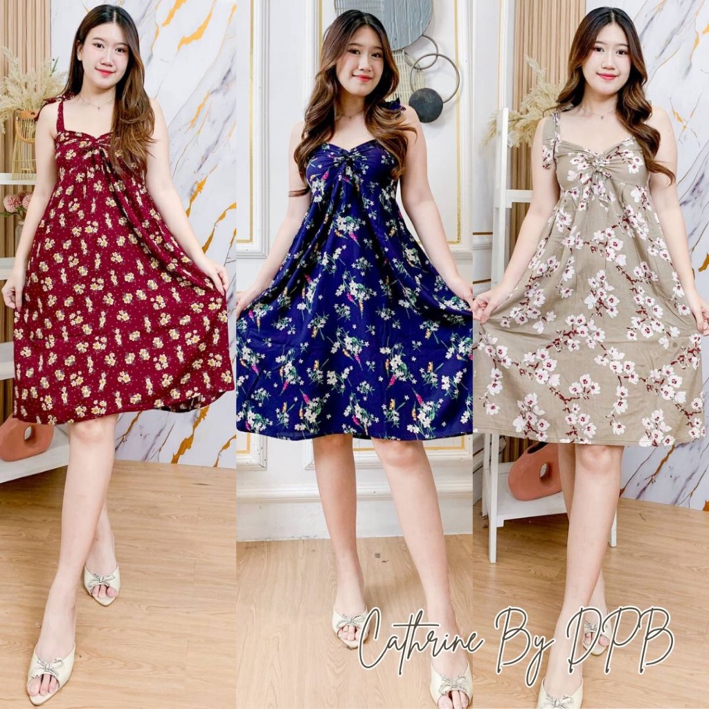 Daster Putri Bali - Daster Cathrine Tali Serut Pundak - Daster Cantik Bahan Rayon Bali Adem & Flowly