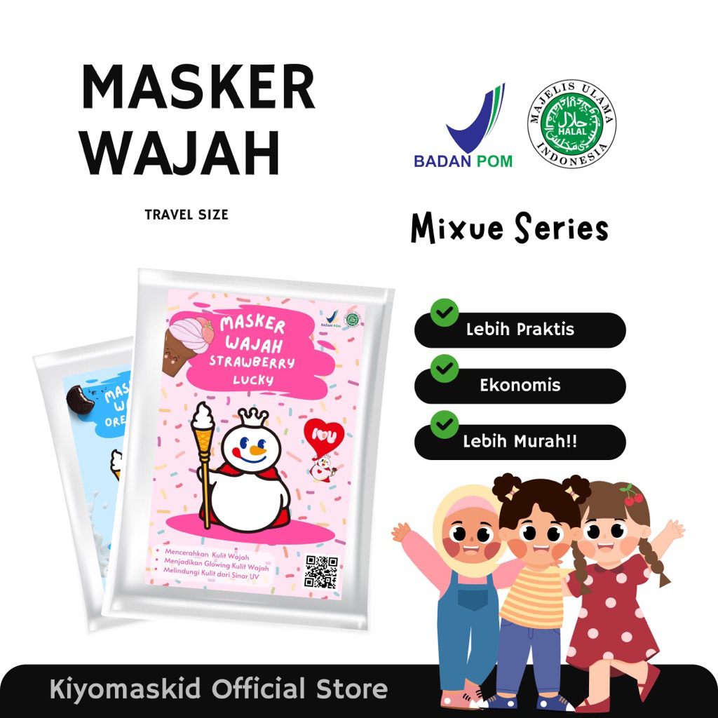 Masker Wajah Anak Organik BPOM/ Mixue Series/ Travel Saze