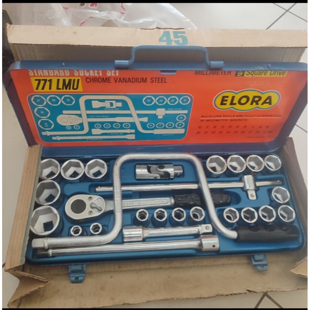 kunci socket set 1/2" DR 26 pcs ( 6 PT ) ELORA kunci shock set