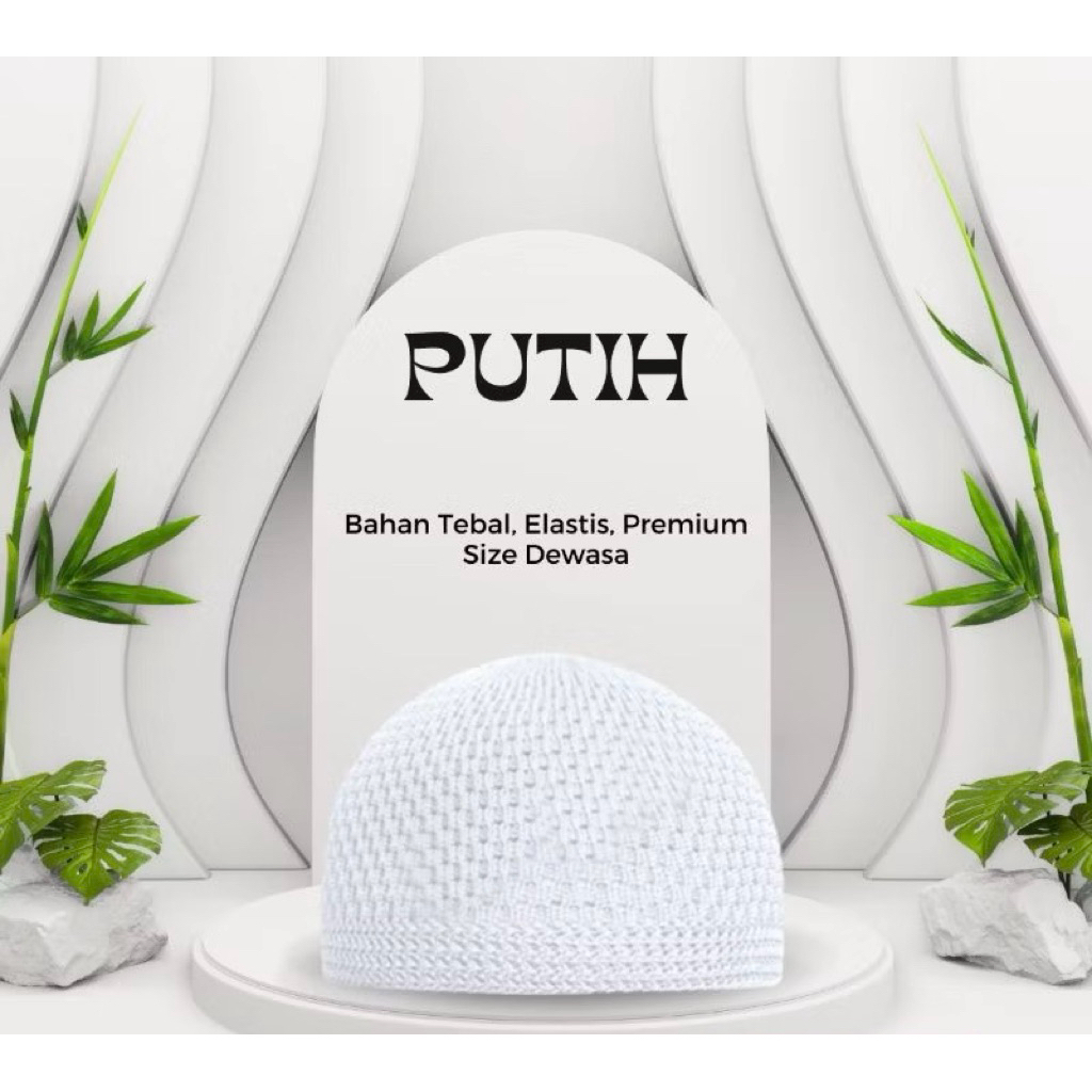 Peci Rajut Dewasa / Peci Haji / Peci Rajut Putih / Kopiah Rajut / Peci Rajut Polos Tebal Elastis