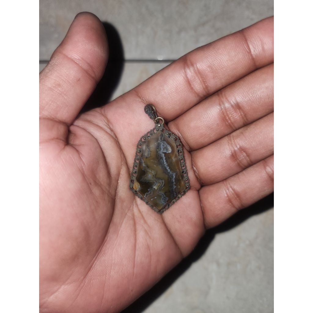 bandul liontin batu kuno unik iketan perak