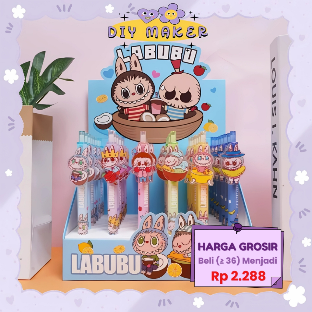 

DM Pulpen Pena Cetek Aklirik Pena 0.05MM 0.38MM Motif Karakter Kartun Labubu ATK Pulpen Premium AT45