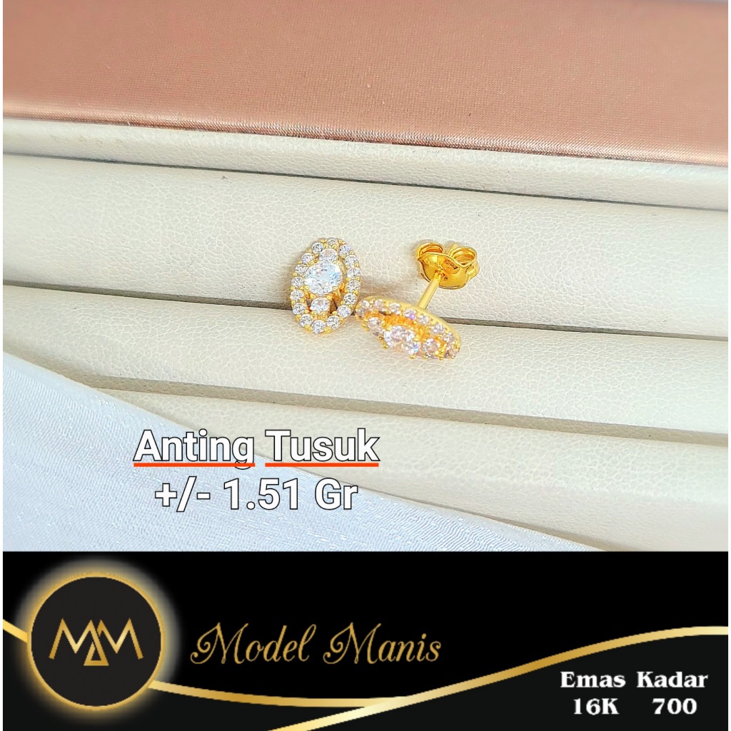 Model Manis Gold - Anting Tusuk Oval Kuning - Emas 16k  700