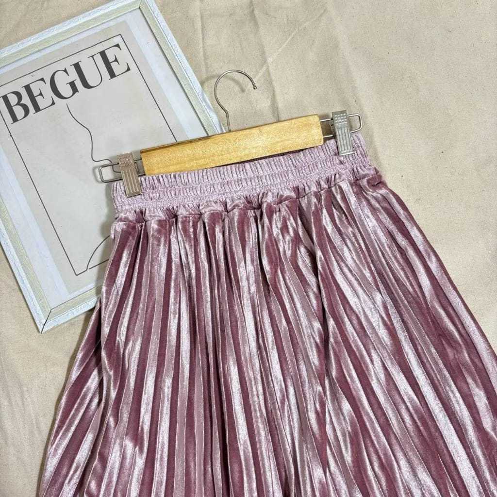Rok Plisket Bludru Anak Panjang 85Cm Mayung Premium
