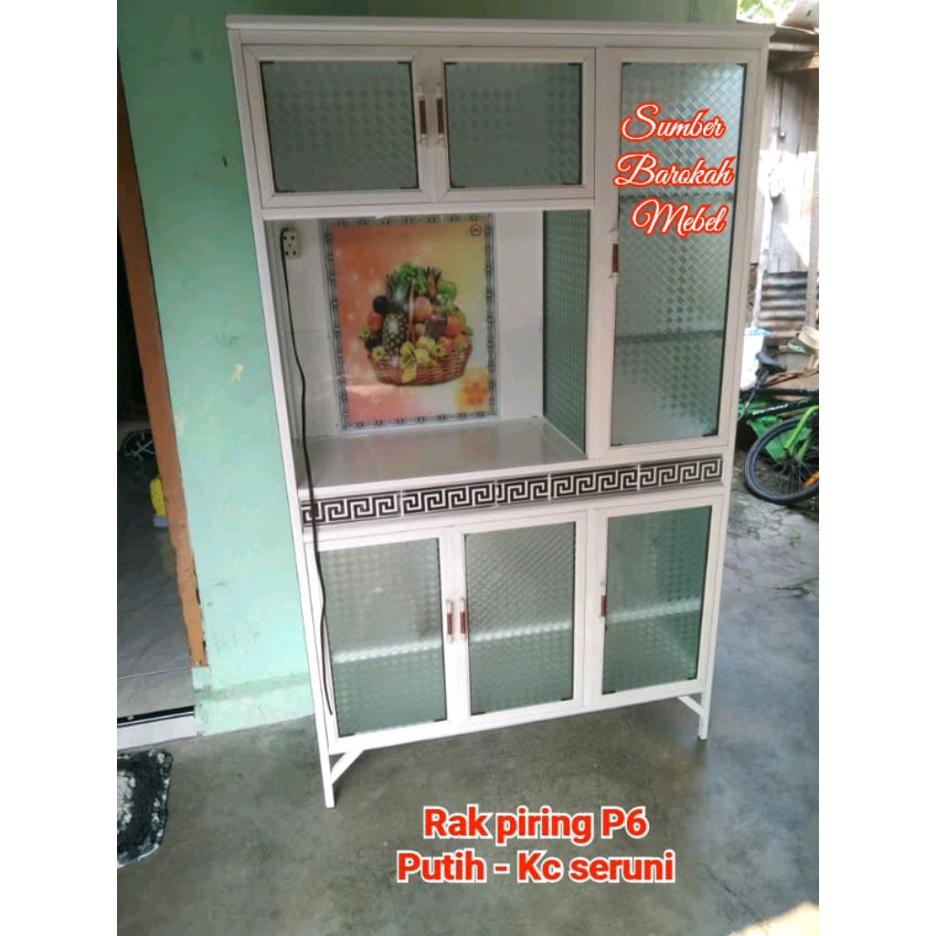 RAK PIRING/ LEMARI PIRING ALUMUNIUM KACA P6 PINTU PANJANG (SEMARANG & SEKITAR)