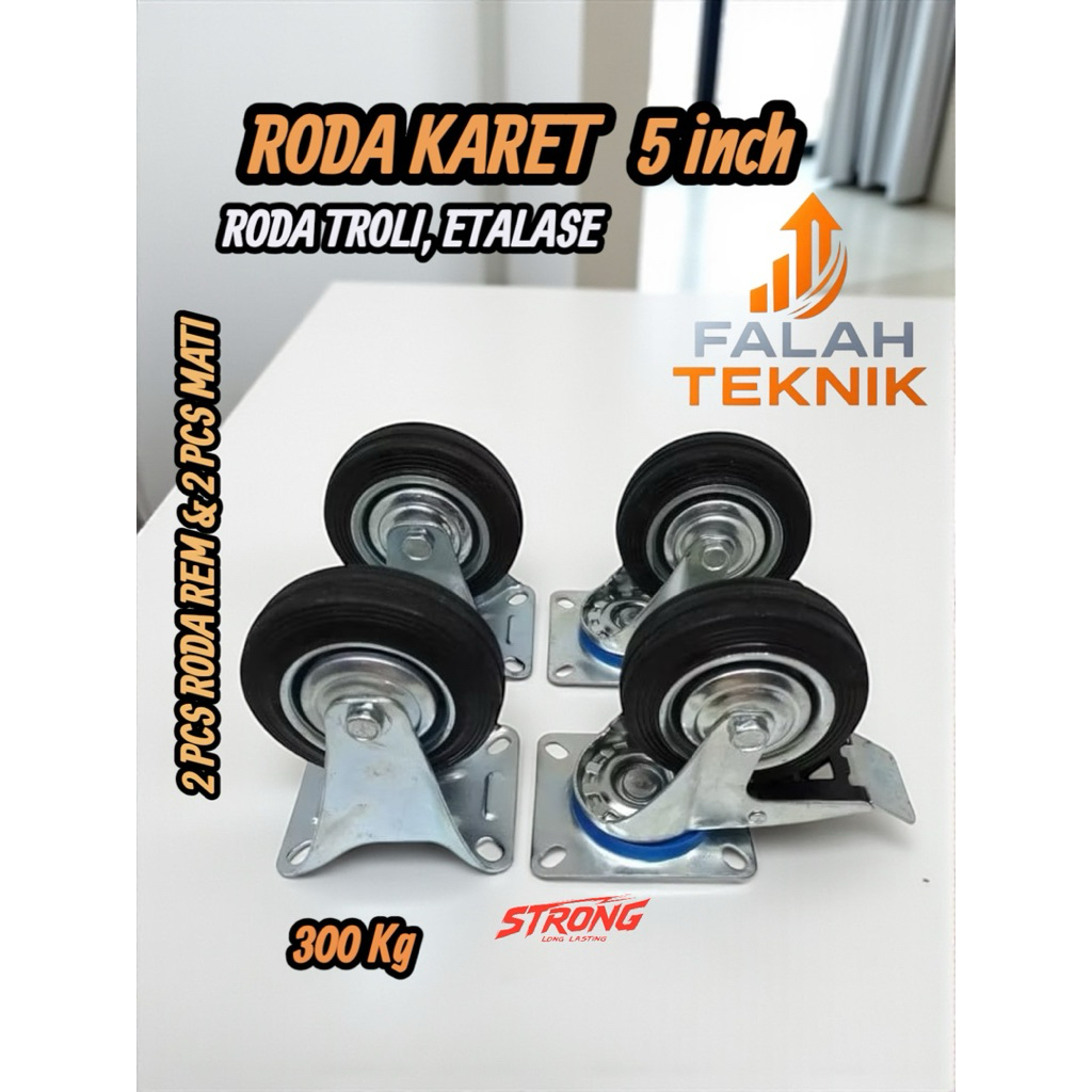 RODA ETALASE 5 INCH RODA TROLLEY RODA KARET (2 REM 2 MATI)
