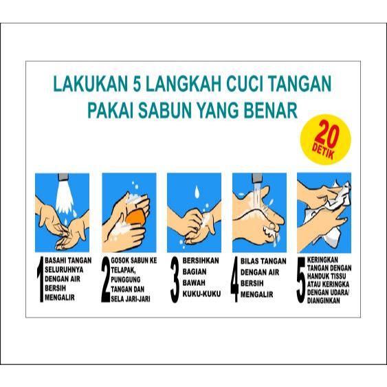 

STIKER SIGN K3 VINYL LIMA LANGKAH CARA CUCI TANGAN Uk. 23 x 30 CM SIGN RAMBU K3 - READY STOK