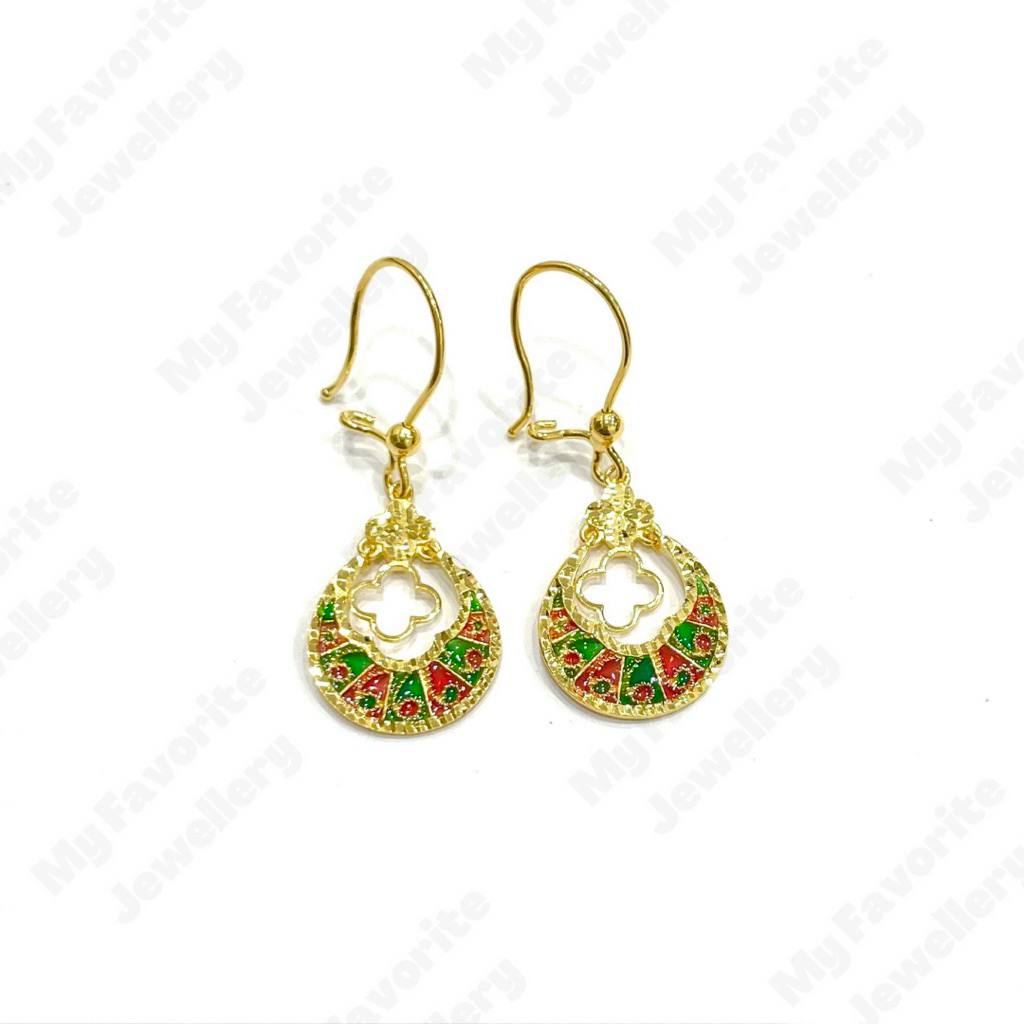 Anting Rumbai Warna Motif Dubai Emas Asli Kadar 700