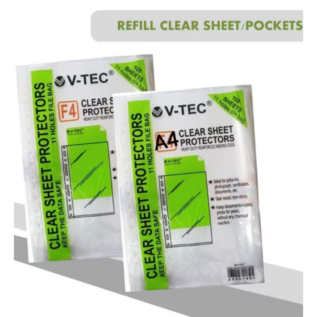 

[100 LEMBAR] PLASTIK POCKET CLEAR SHEET PROTECTORS V-TEC®