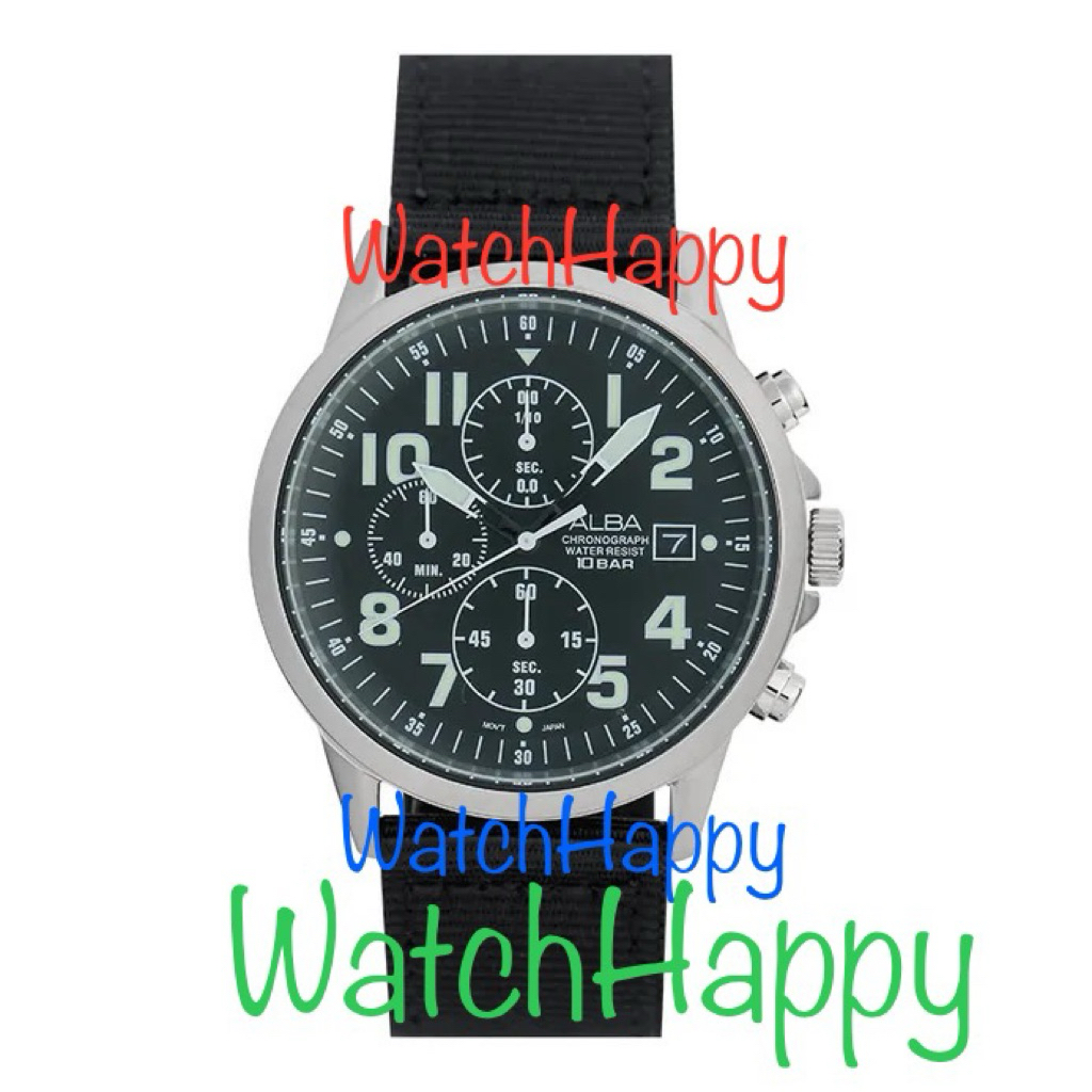 JAM TANGAN ANALOG PRIA ALBA AM3853X1 / AM3853 / AM3853X BLACK DIAL QUARTZ MOVEMENT CHRONOGRAPH NYLON