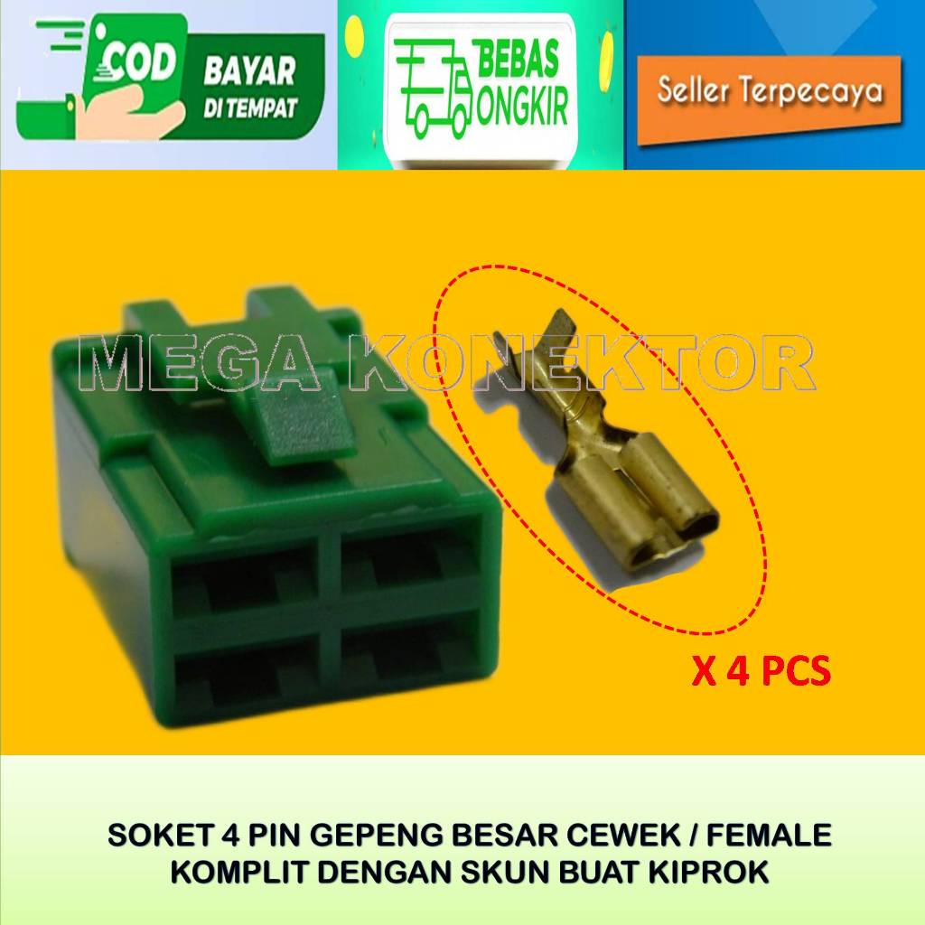 SOKET KABEL MOTOR 4 PIN BESAR FEMALE HIJAU -SOKET –SOKET KABEL–4 PIN-SOKET KABEL 4 PIN BESAR NYLON
