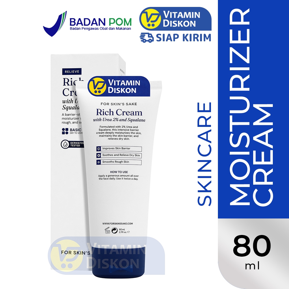 FOR SKIN’S SAKE FSS RICH CREAM MOISTURIZER 2% UREA & SQUALANE 80 ML | Pelembap Kulit Kering dan Sens