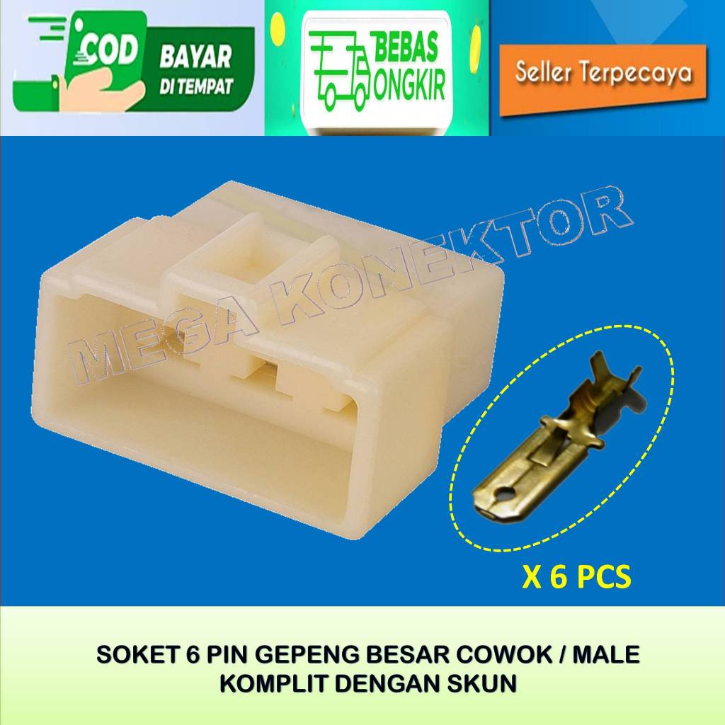 SOKET KABEL MOTOR 6 PIN BESAR MALE-SOKET –SOKET KABEL–6 PIN- SOKET - SOKET KABEL 6 PIN BESAR NYLON