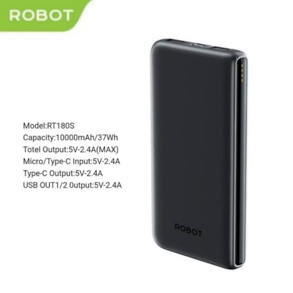 Powerbank ROBOT RT180S hitam keluaran terbaru 100% original