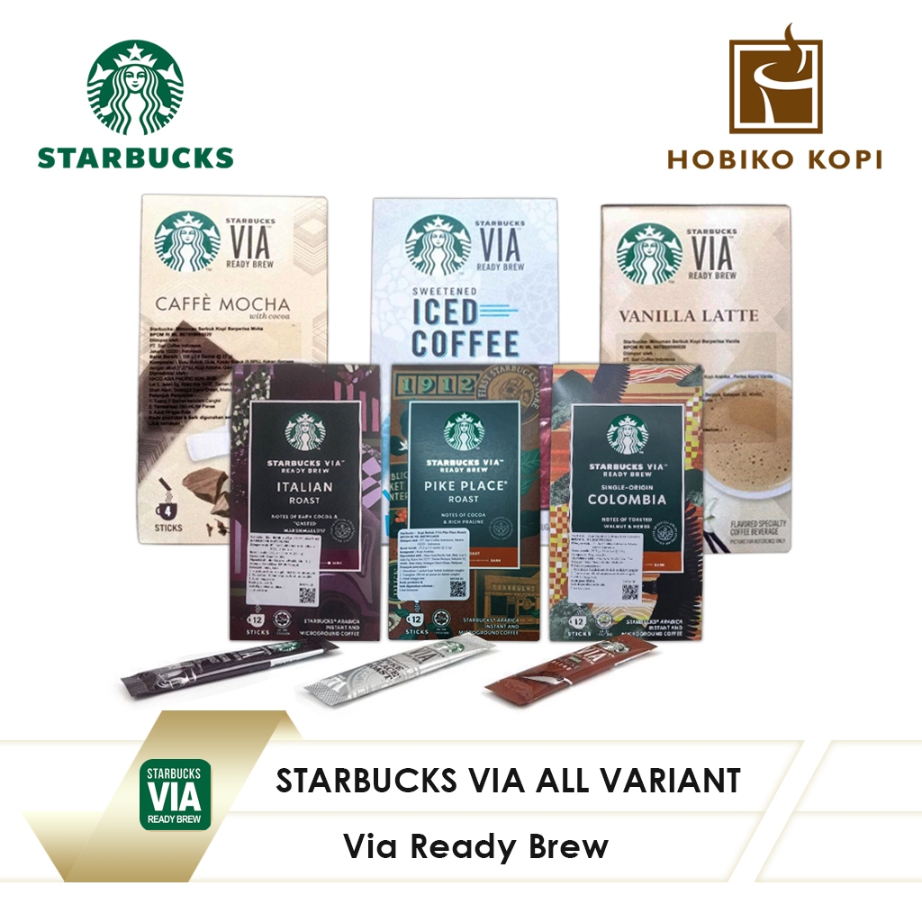 

Starbucks Via Instant Brew - Colombia Italian Roast Pike Place Caffe Mocha Iced Coffee Vanilla Latte