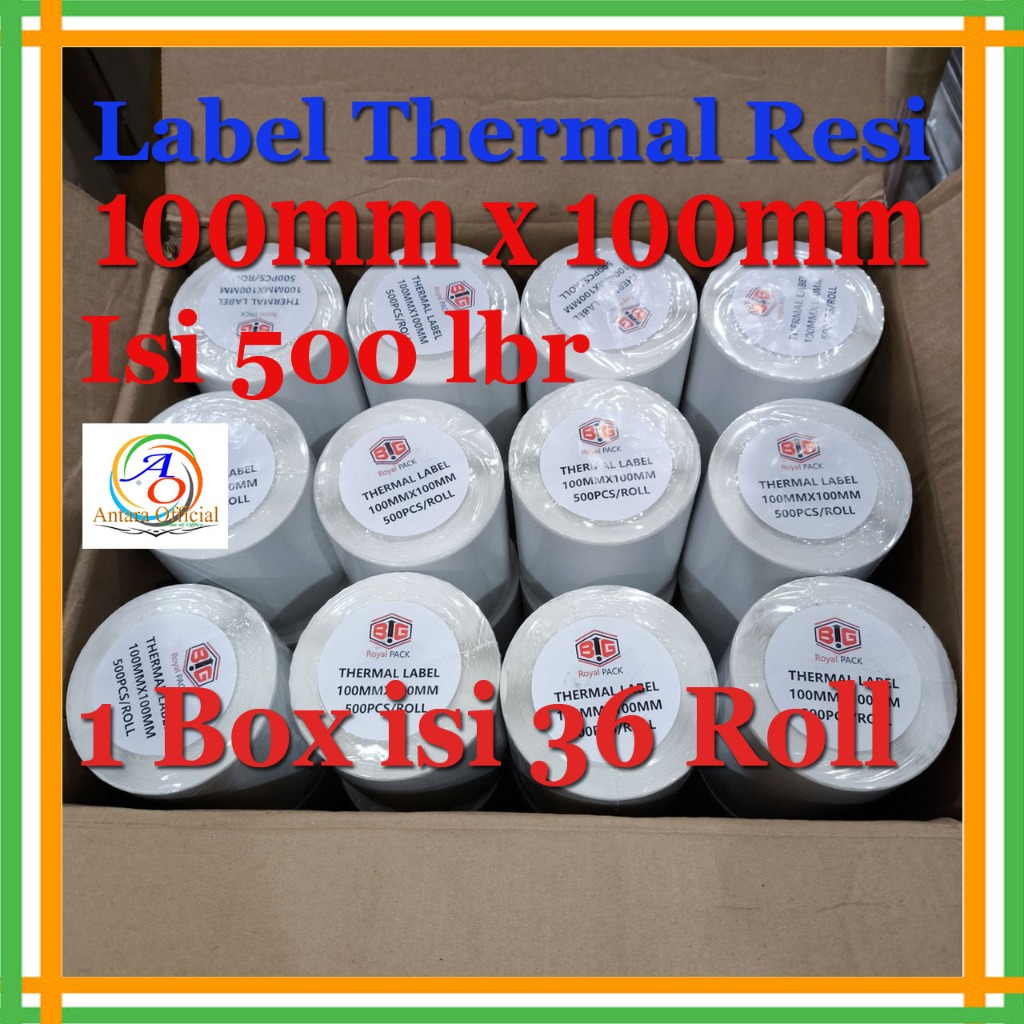 

1 Dus isi 36 Roll Kertas Thermal Sticker 100x100 mm Label Printer Resi Barcode