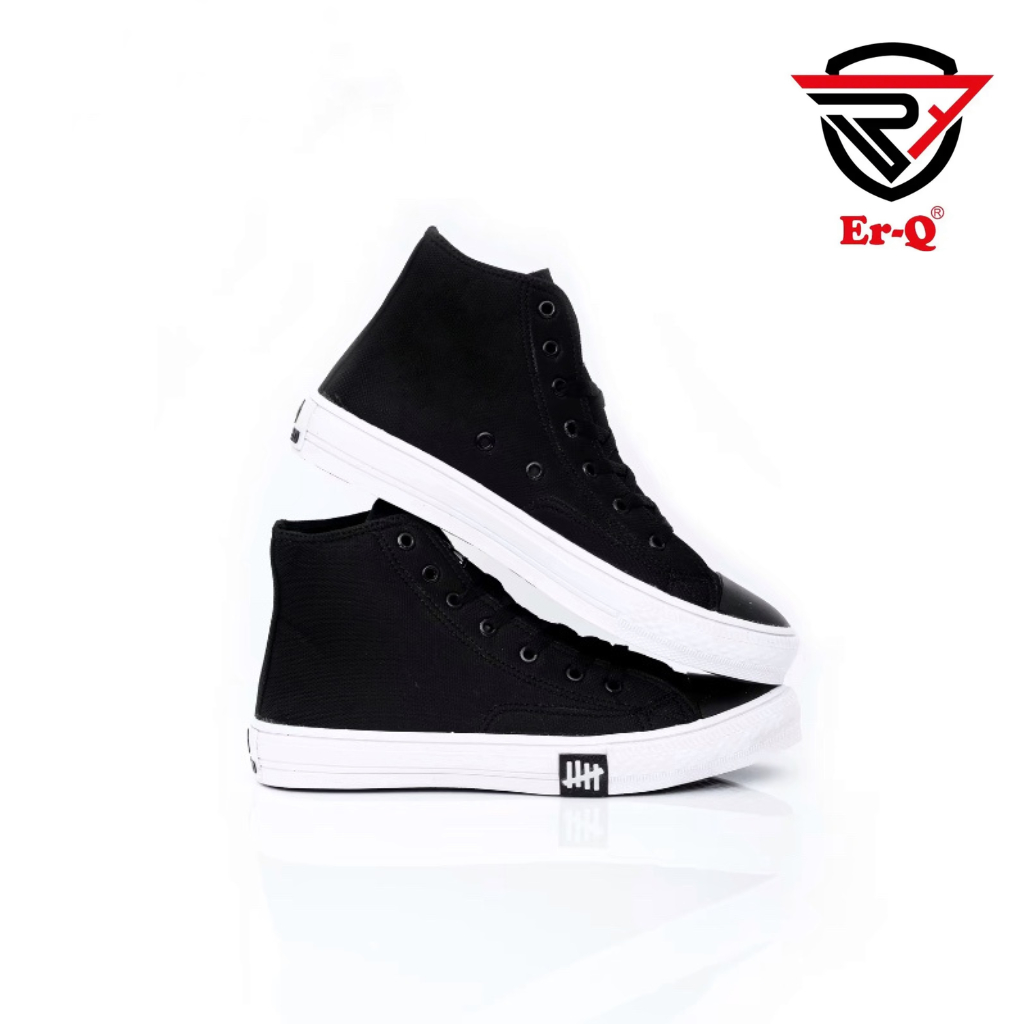 Er-Q - Sepatu Hitam Putih Casual Tinggi Pria Wanita / Sepatu Classic Polos Tinggi Boot Cowok Cewek