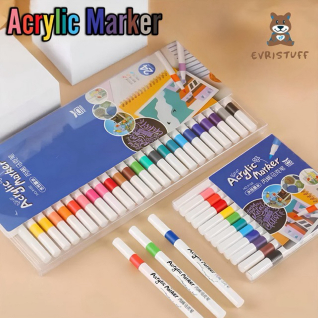 

Evristuff Spidol Akrilik Warna 12/24/36/48/60pcs / 1 Set Acrylic Marker Pastel Menggambar DIY
