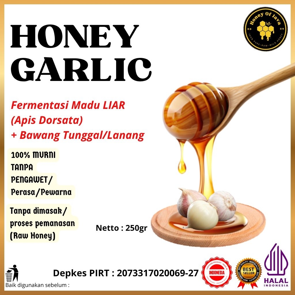 

WILD HONEY GARLIC - Rendaman Madu Liar Apis Dorsata + Bawang Putih Tunggal/Lanang / Honey Garlic/ Stamina ON Work ON / Honey of Java