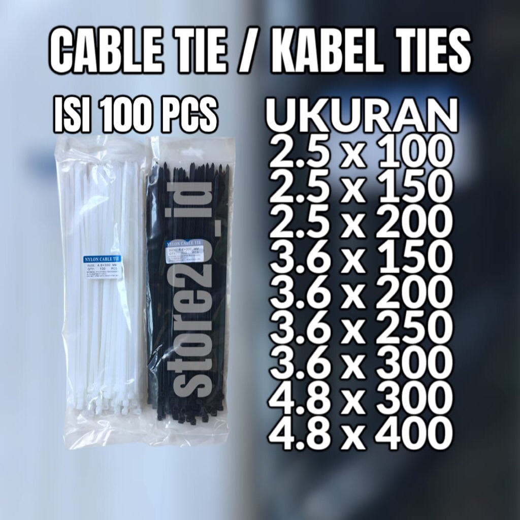 

KABEL TIES HITAM PUTIH ISI 100 PCS / NYLON CABLE TIE / KABEL TIS 10CM 15CM 20CM 25CM 30CM 40CM / UKURAN 2.5 3.6 4.8