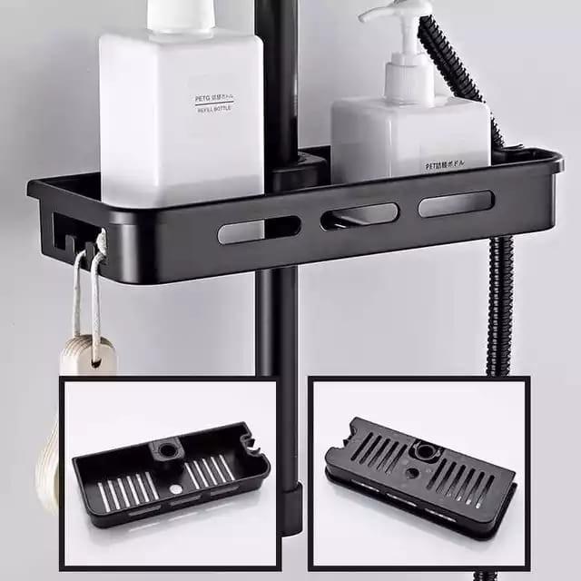 Rak Sabun Shower Tiang Plastik Hitam / Shower Pole Soap Rack / Rak Sabun Shower Column / Tempat Sabu
