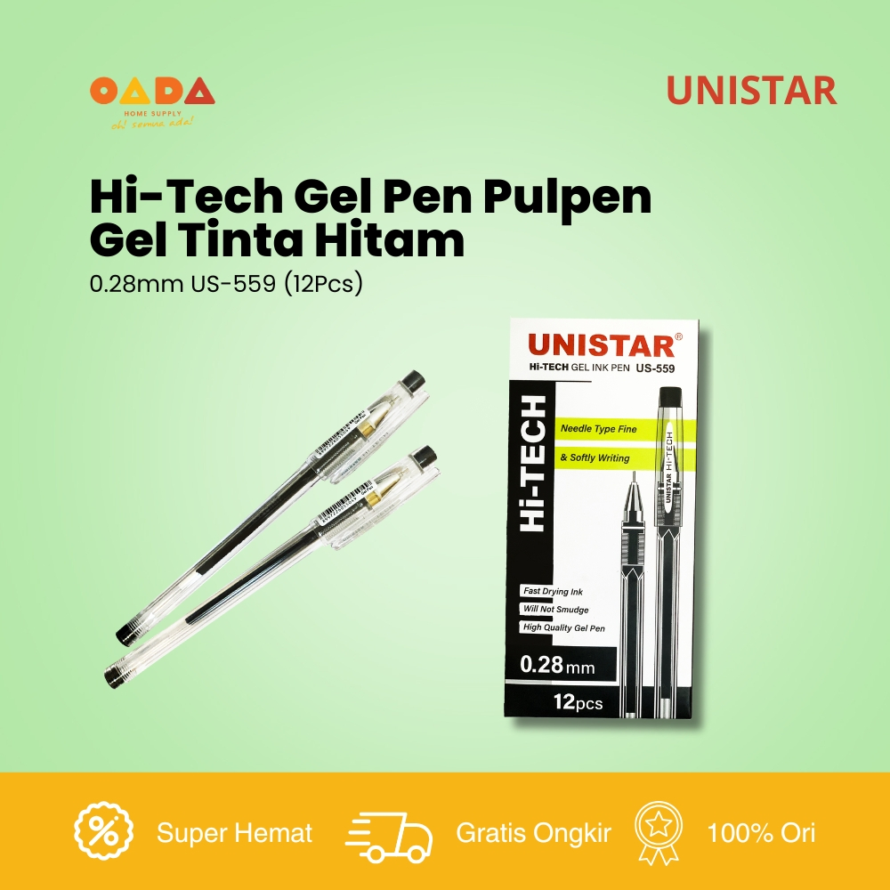 

UNISTAR Hi-Tech Gel Pen Pulpen Hitam 0.28mm US-559 (12Pcs)