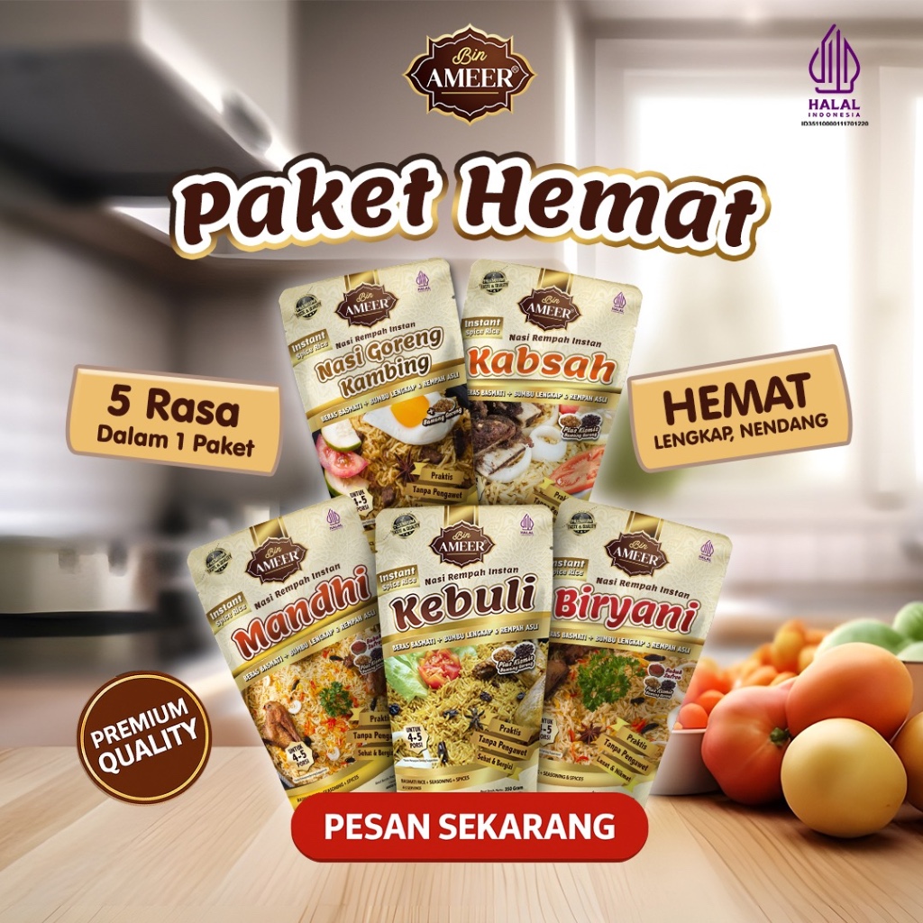 

Paket Extra Hemat Nasi Rempah Isi 5 Bisa Mix Semua Varian 350gr | BIN AMEER