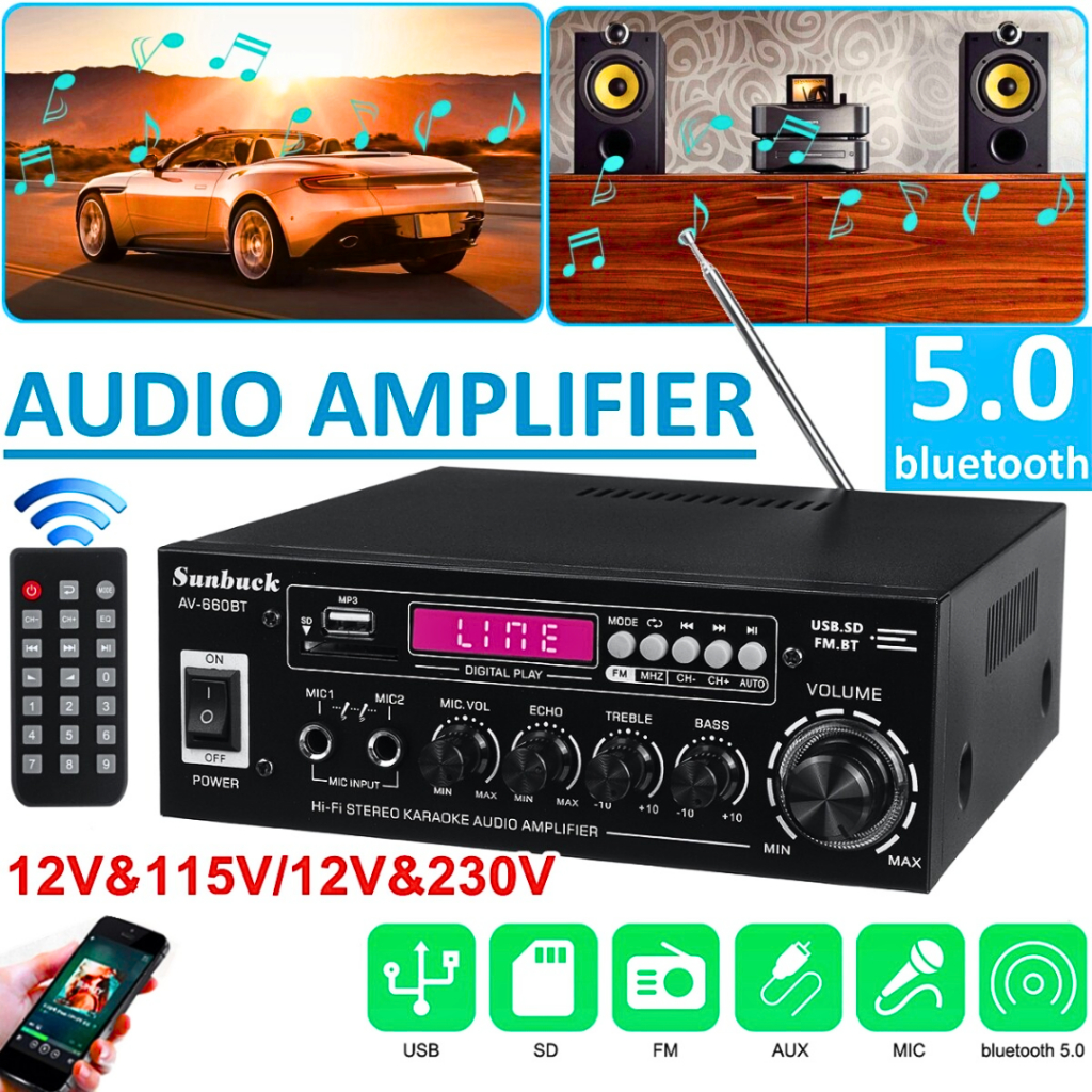COD Sunbuck AV-660BT Power Ampli Amplifier Karaoke Bluetooth super bass EQ Karaoke Audio FM 2000W