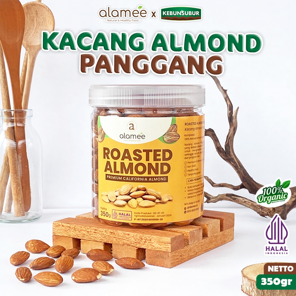 

ALAMEE Kacang Almond Panggang Natural Roasted Almon Grade A Organik 350 Gram kebunsubur