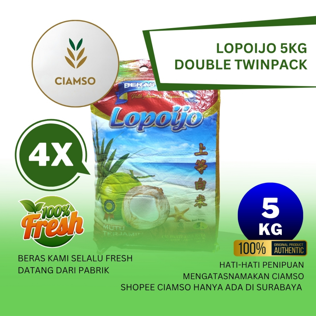 

Beras Lopoijo 5kg Isi 4pcs (20kg) – Premium Pulen Wangi | Bundling Hemat Stok Rumah & Usaha