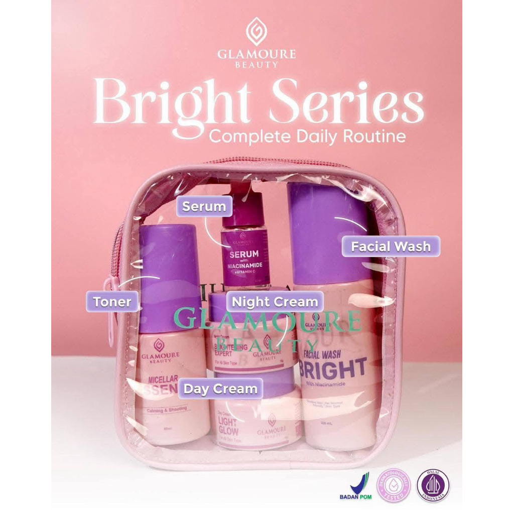 ORIGINAL GLAMOURE BEAUTY SKIN PAKET SKINCARE BRIGHT NORMAL ACNE SERIES JERAWAT GLAMOR ORI