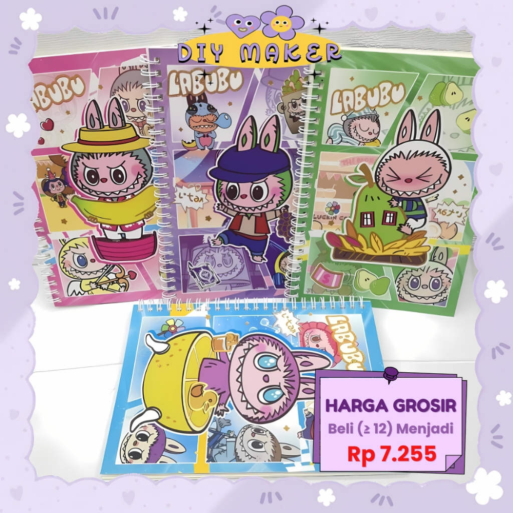 

DM Notebook A5 Buku Tulis RIng Motif Labubu / Buku Diary Note Sekolah Paper Kertas Buku Harian MB30