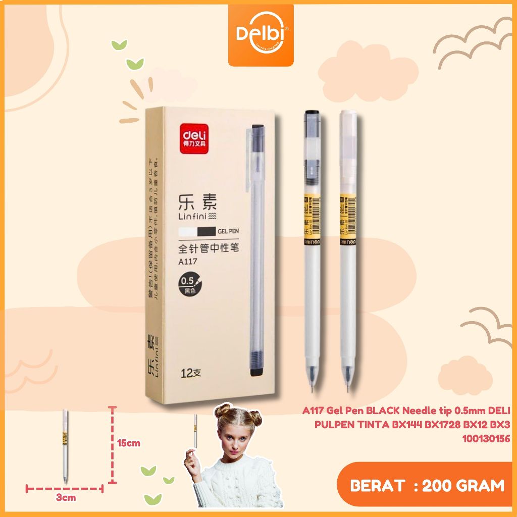 

PULPEN GEL 0.5 MM UJUNG LANCIP PUTIH TRANSPARANT DELI A117 PEN GEL HITAM PUTIH (1pcs) A117 Gel Pen BLACK Needle tip 0.5mm