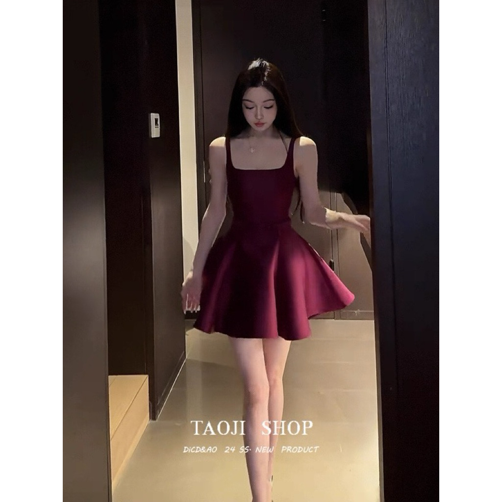 Dress pesta ungu wanita korea with belt