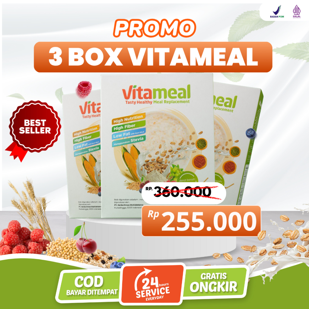

[TURUN HARGA] 3 Box Sereal Sehat Vitameel: Penurun Gula Darah, Kolesterol, Asam Lambung, Cegah Diabetes & Maag GERD Vitameal Original ASLI VITAMIEL DIET