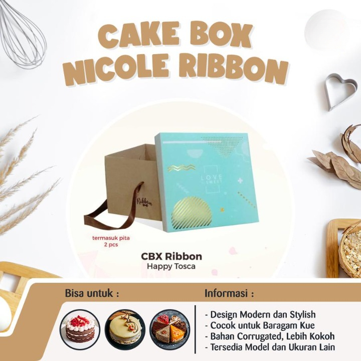 

Kotak Kue Box Cake Ribbon Kemasan Roti Dus Kue Happy Tosca 25 x 25 x 18 cm