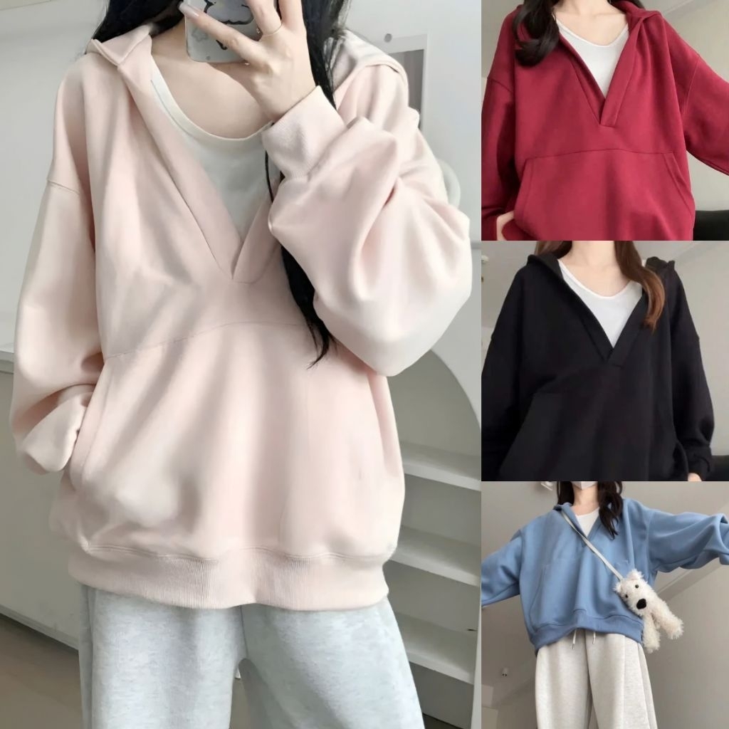 Jaketin Aja - Hoodie POLOS Big Size ( S - 6XL ) Jaket Pria Wanita BASIC Jumbo Oversize XXL XXXL 4XL 