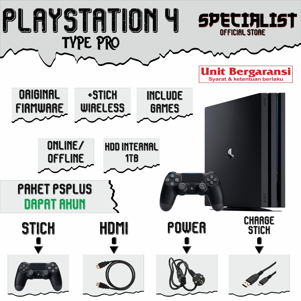 Playstation 4 Type Pro OFW Include Hdd 1 TB + Full Games Bonus Akun & Langganan