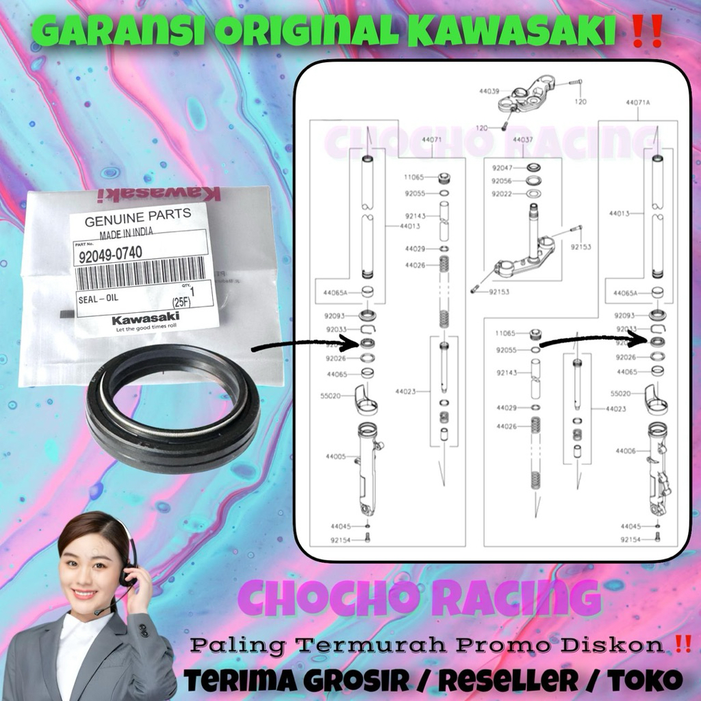 [0740] PROMO DISKON - SIL SHOCK DEPAN Z250FI NINJA 250 FI ORI ASLI KAWASAKI  92049-0740 SEAL OIL FOR