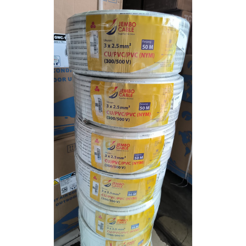 Kabel listrik 3x2.5 merk jembo harga untuk 1 rol panjang 50 meter