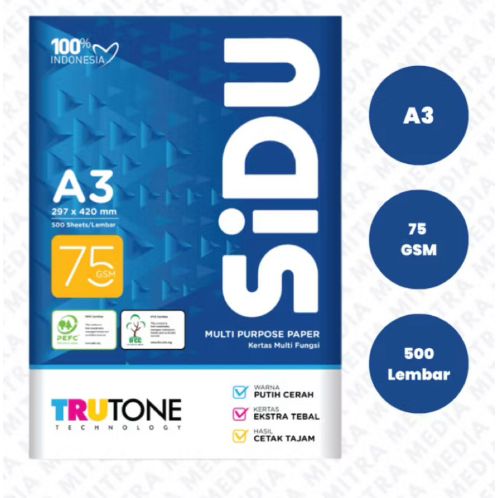 

KERTAS HVS A3 SIDU 75 GSM