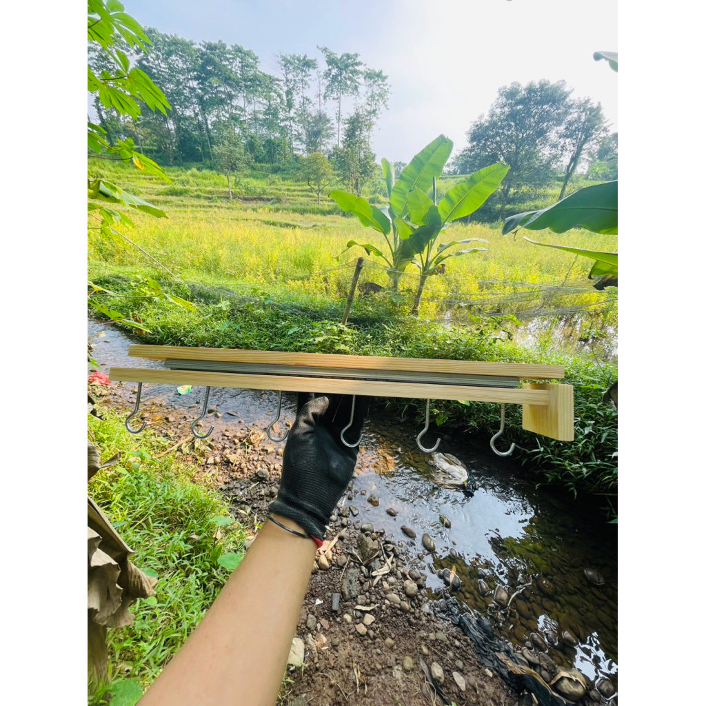 gantungan panci tarik dorong/rel gantungan kayu panci tarik dorong
