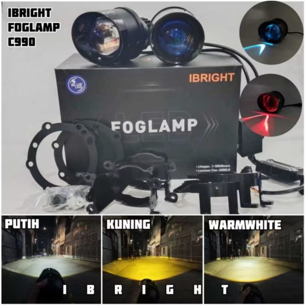 IBRIGHT C990 - Sepasang Foglamp 3inc IBRIGHT Upgrade Honda & Toyota Bluelens C990 Bonus Breket Fogla