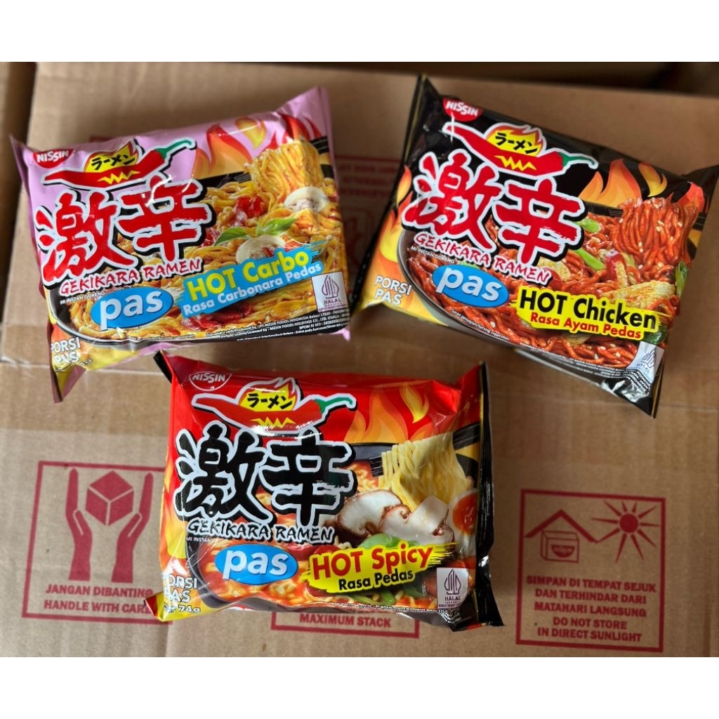 

NISSIN GEKIKARA RAMEN HOT SPICY/ HOT CARBO/ HOT CHICKEN / 1 DUS ISI 30 BUNGKUS