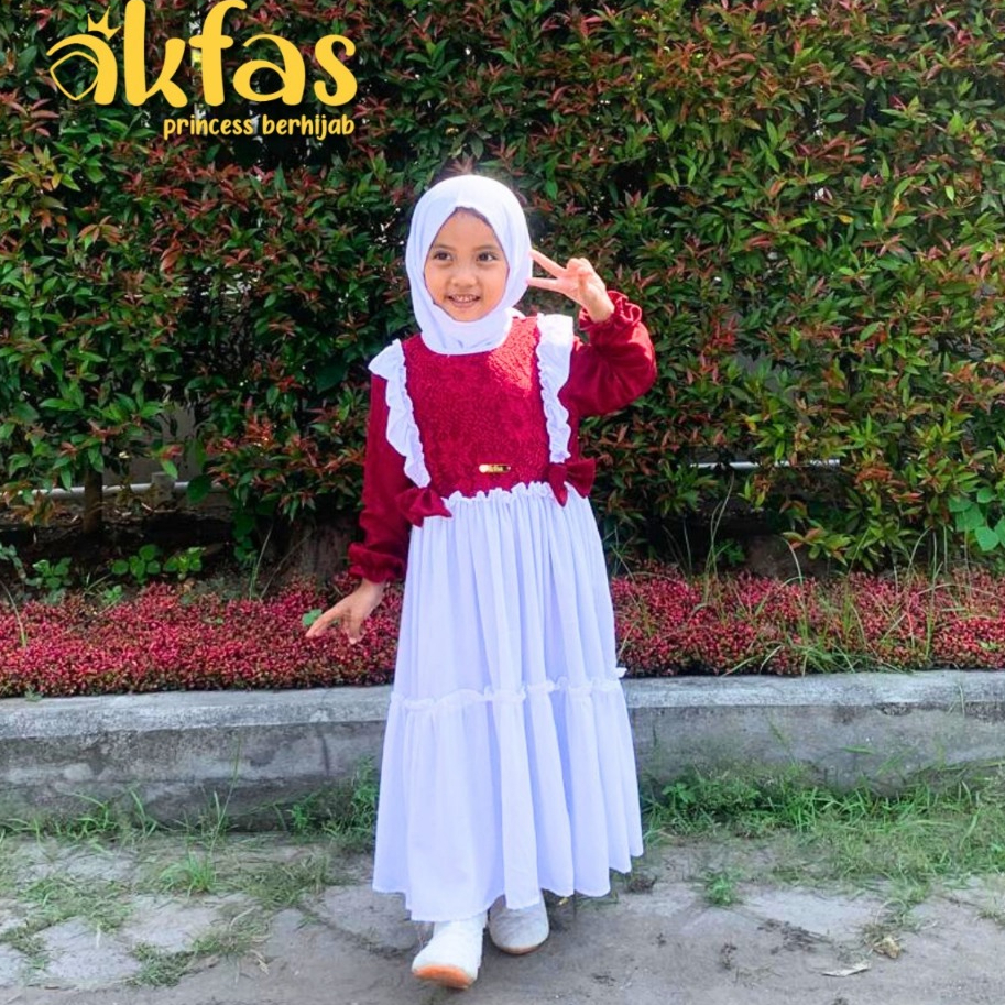 HOT AKFAS - Gamis Anak Brokat Muslimah Merah Putih Baju Anak Perempuan Syari Princess KEKINIAN