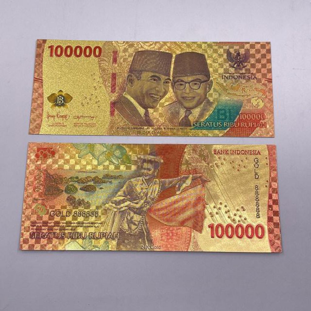 Souvenir Uang 100000 RI Indonesia Gold Foil – Koleksi Unik