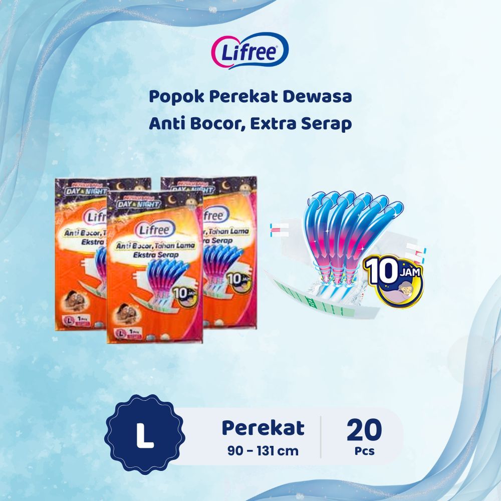 LIFREE Popok Perekat Dewasa Pampers 20 Pcs Sachet L – Anti Bocor & Extra Serap