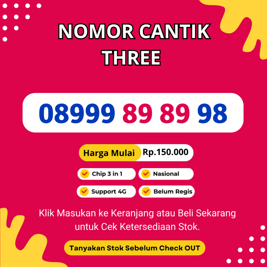 Kartu Perdana Cantik Tri Murah Rapi Seri Triple ABAB 11 DIGIT- Nocan Tri Angka Besar 8,9 dan 0 Suppo
