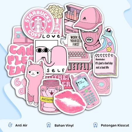 

50pcs Stiker Pack Desain Grafiti Pink Girly Anti Air Vinyl Untuk Gitar Tumbler Laptop Case HP
